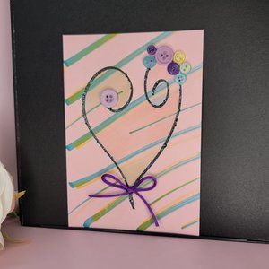 Whimsical Pink Purple Heart Drawing Buttons Home Decor Wall Art
